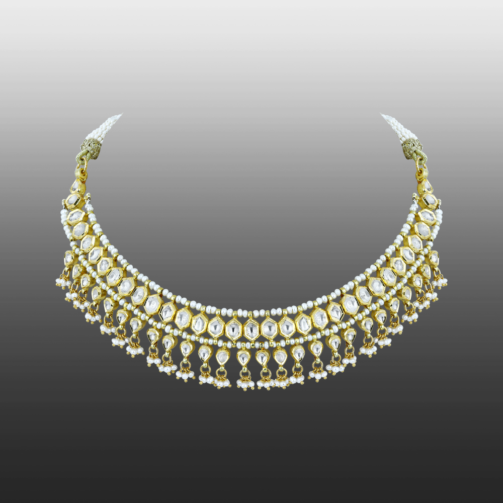 Polki Necklace with Graceful Pearl Beads
